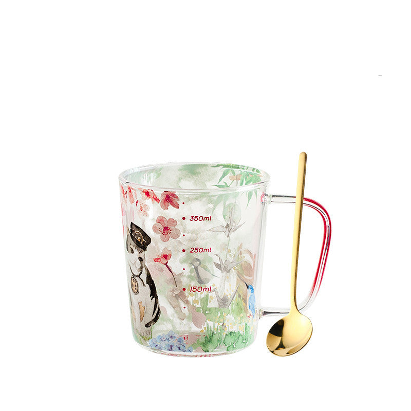 Japanese Style Large-capacity High Borosilicate Glass Mug With Graduated Spoon