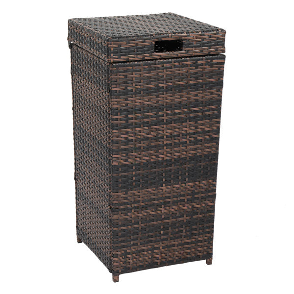 Brown Gradient Woven Rattan Trash Can With Top Cover