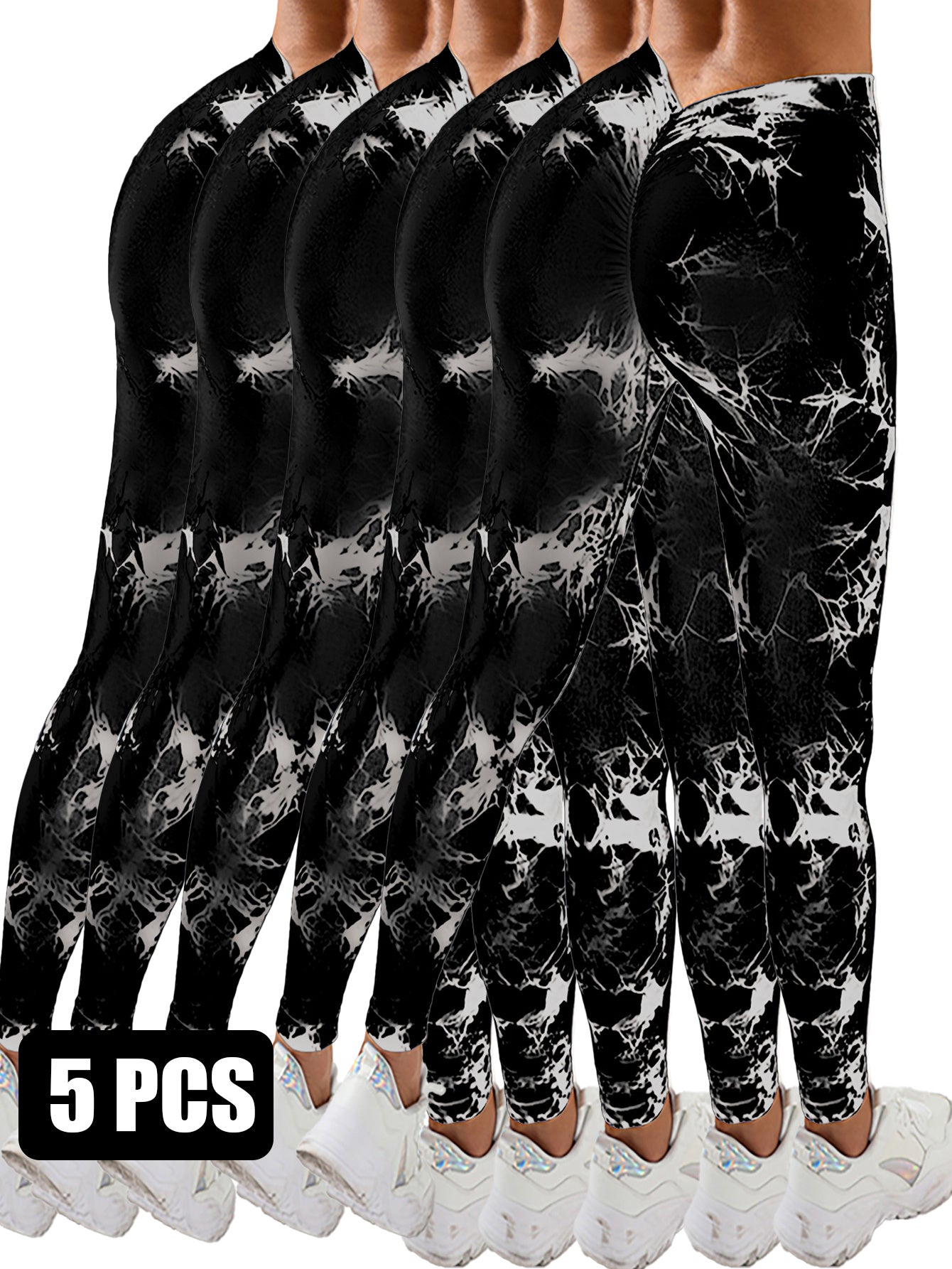 5pcs Dyed Yoga Pants With A Waistband At The Lower Back Active Yoga Pants