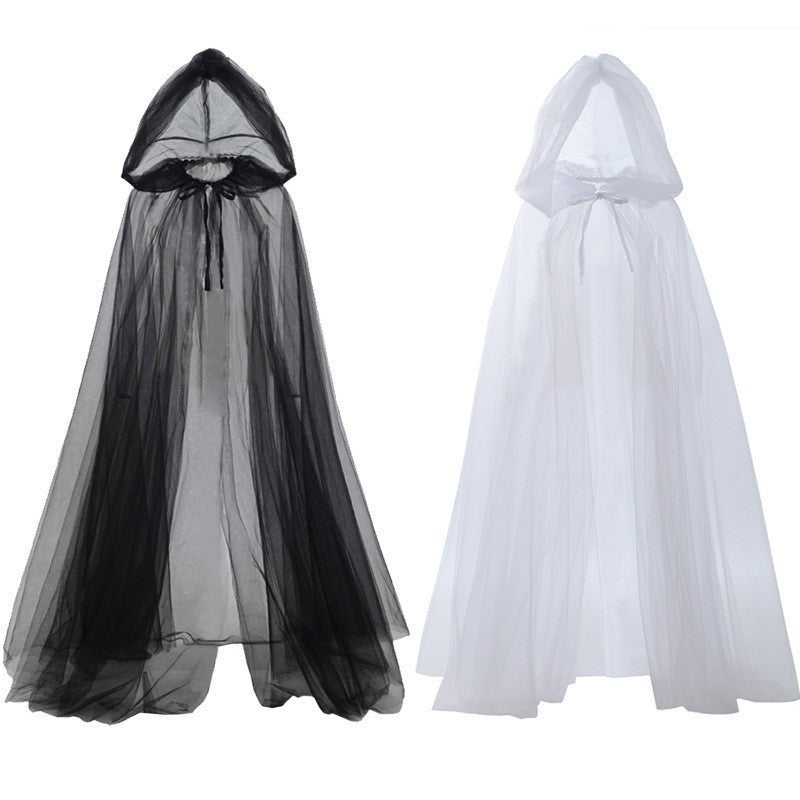 Halloween Ghost Hooded Cloak Death Witch Mesh Cloak Ball Performance Costume