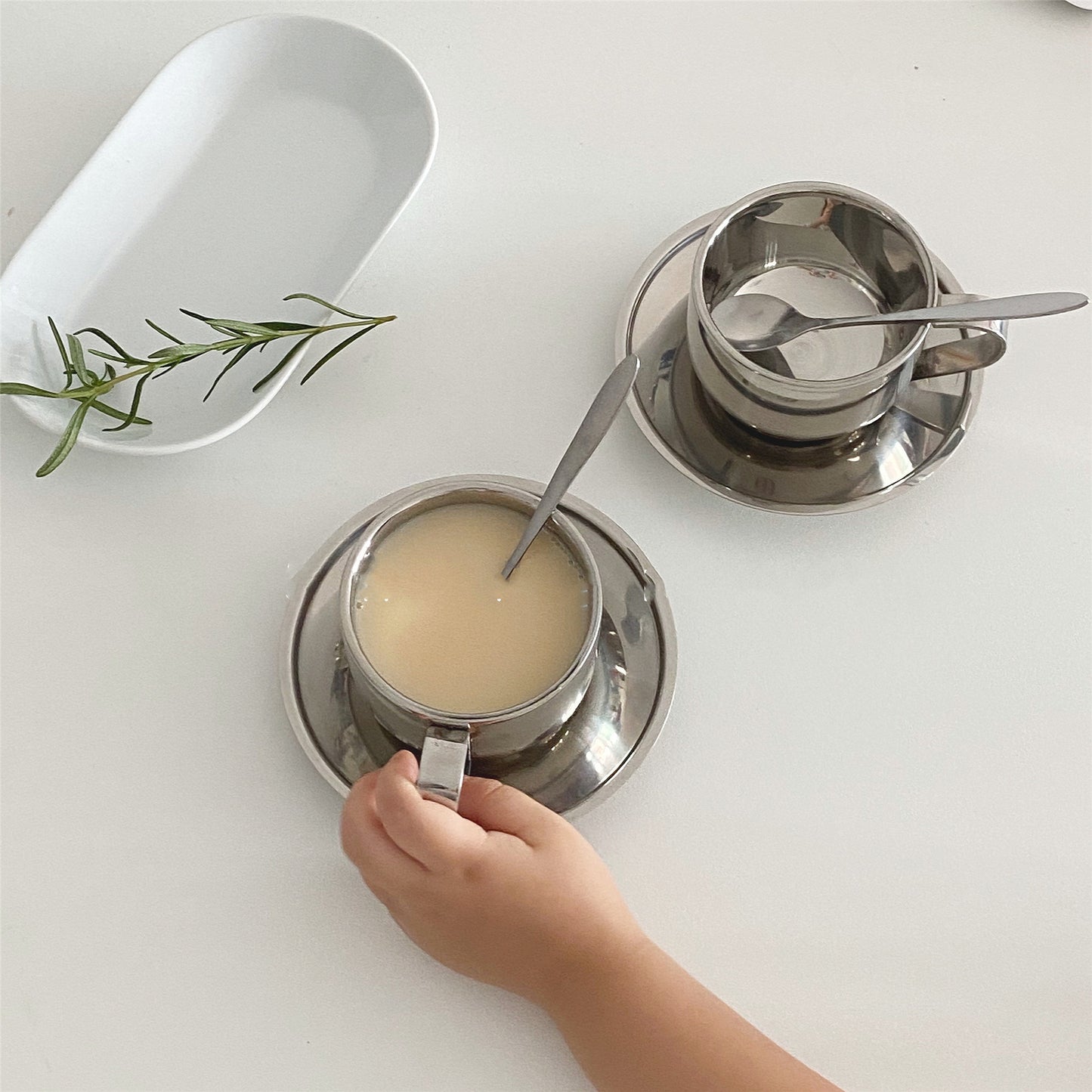 Ins Stainless Steel Coffee Cup And Saucer Metal Tableware