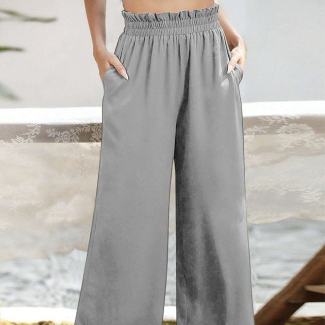 Ladies' Solid Color Fashionable Versatile Slanted Pocket Design Pants