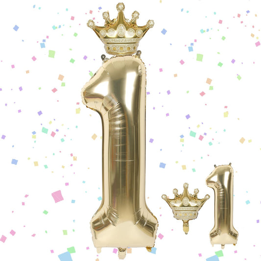 Digital Balloon Large Height Approx. 90cm Digital Balloon 1st Birthday Decoration Balloon Number With Crown Party Supplies Anniversary Celebration Birthday Photo Decoration,132-9465-DJ