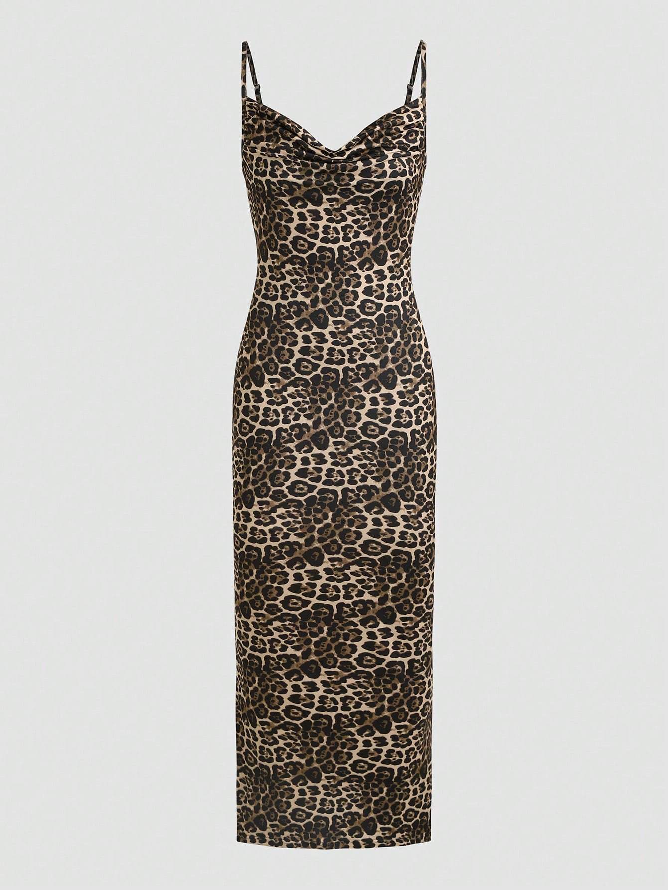 Women's Leopard Print Backless Tie-Front Cami Dress For Party