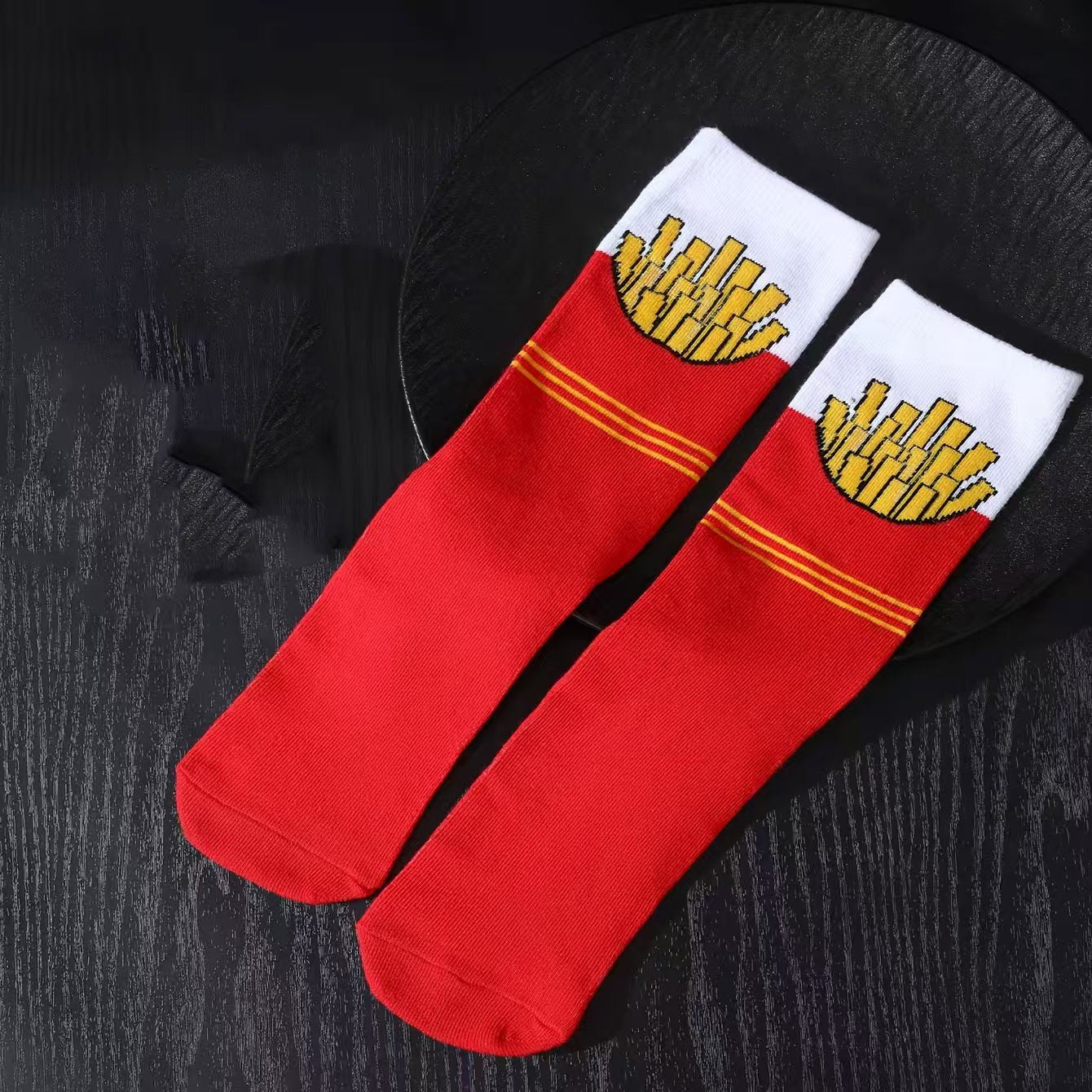 Straight High Trendy Socks Cotton Cartoon Hamburger Fries