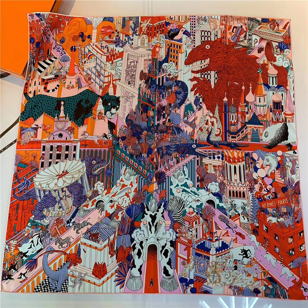 Handmade Hemming Twill Silk Printed Shawl