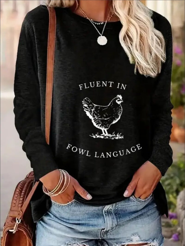 Women's Print Long-sleeved Hoodless Sweatshirt