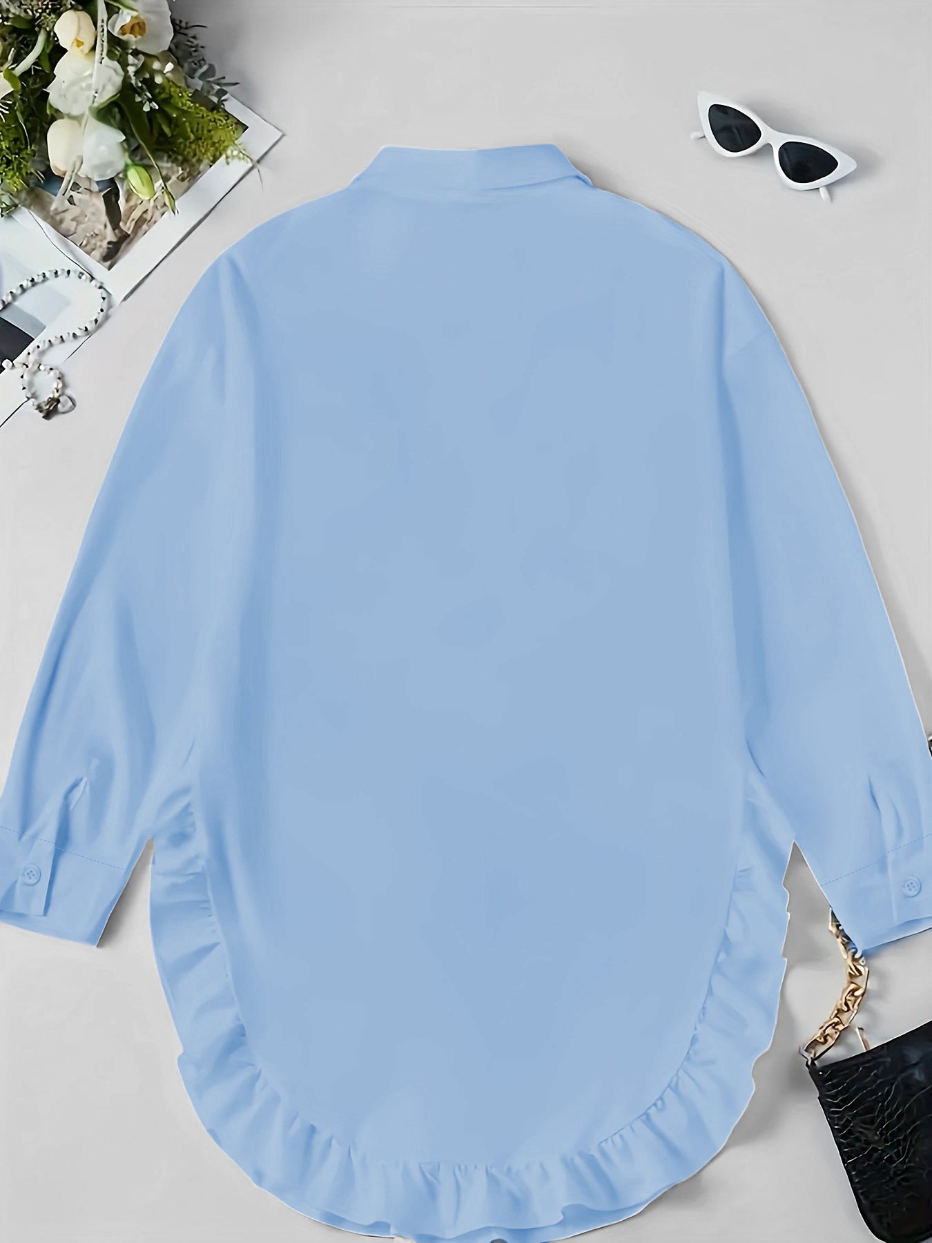 Hem Ruffled Casual Long Sleeve Shirt