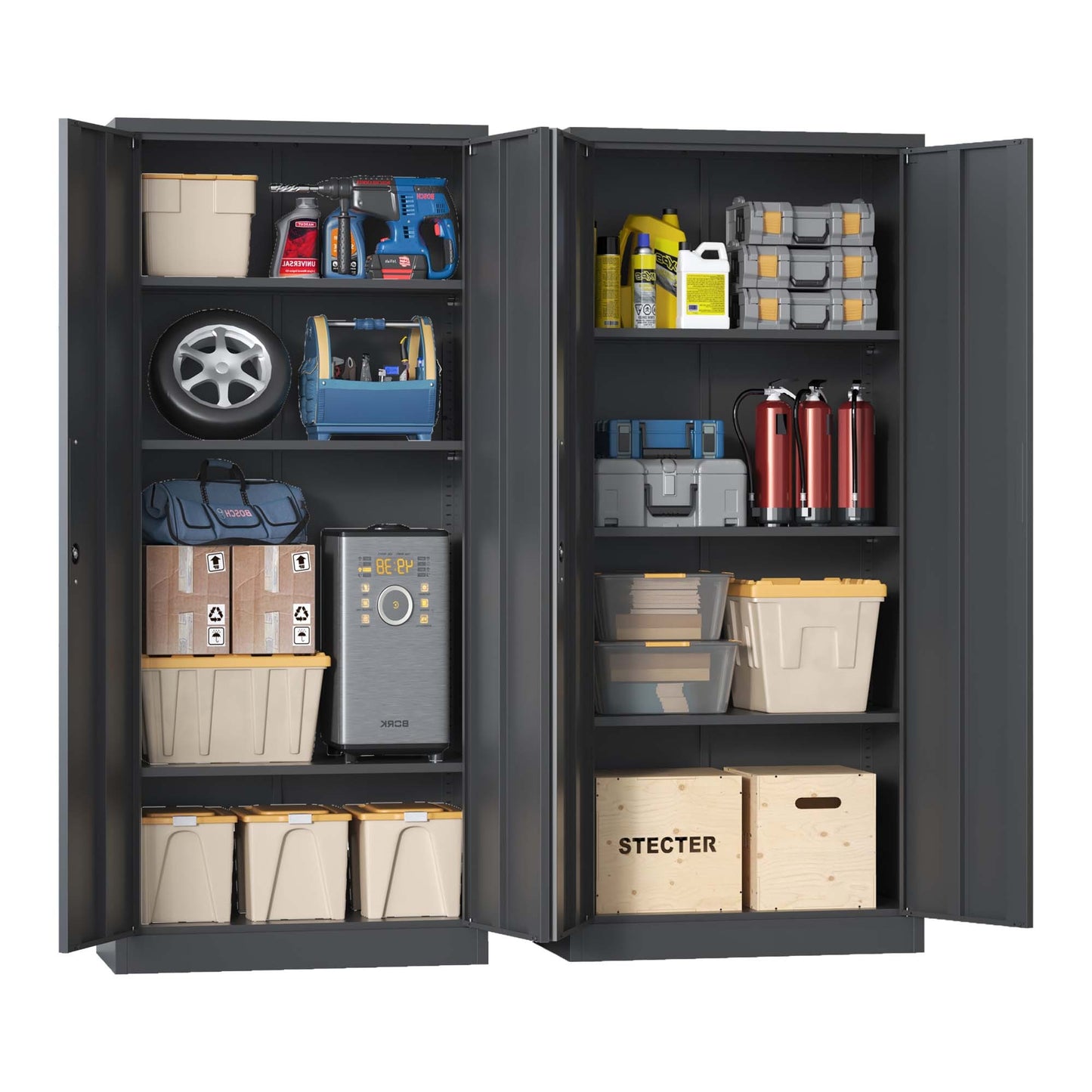 Metal Garage Storage Cabinet, Black Tool Steel Locking Cabinet With Doors And 3 Shelves, Tall Cabinets For Garage Storage Systems Lockable File Cabinet For Home Office, Classroom Pantry