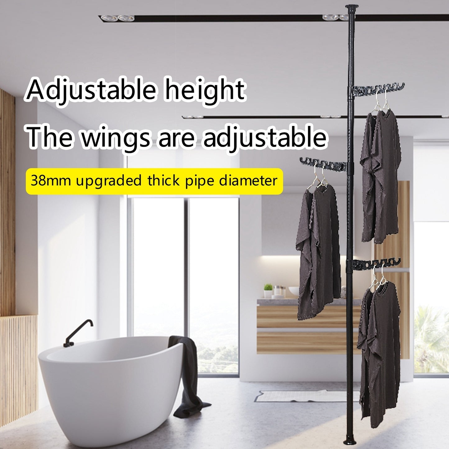 Extra Long Clothes Hanger With The Top Relying On The Ceiling And Nuclear Floor