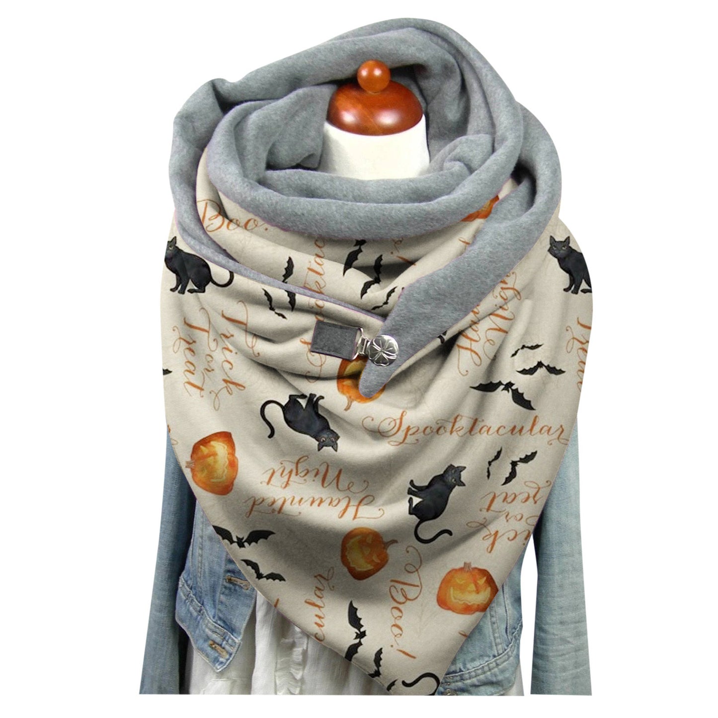 Female Plush Skull Print Long Halloween Button Bib