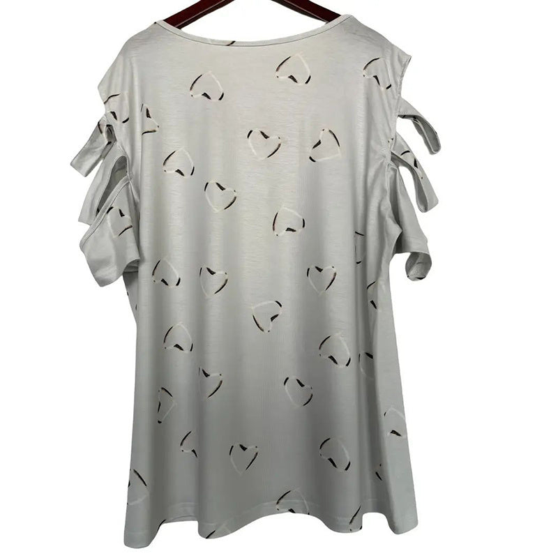 Women Cold Shoulder Tops Casual Loose Hollow Out Short Sleeve T Shirt Sexy V Neck Tops Blouses