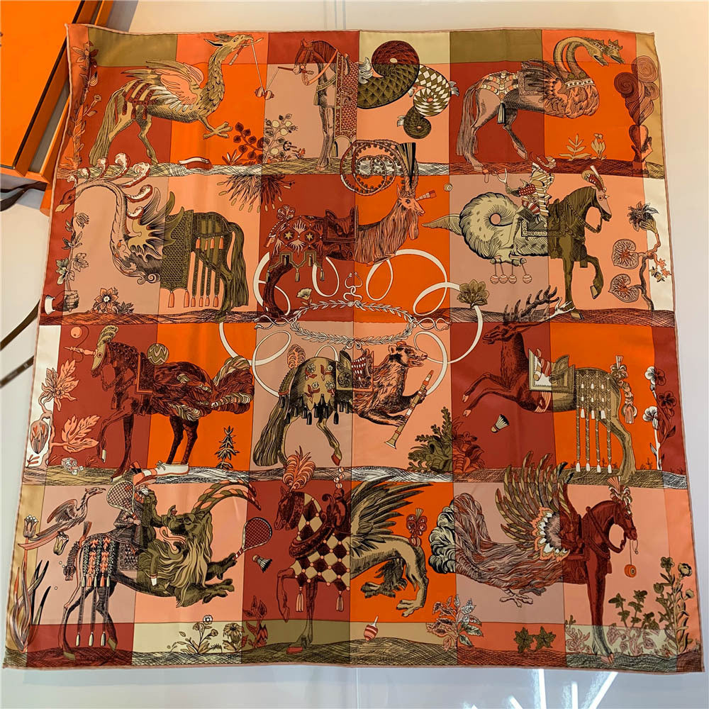 Handmade Hemming Twill Silk Printed Shawl