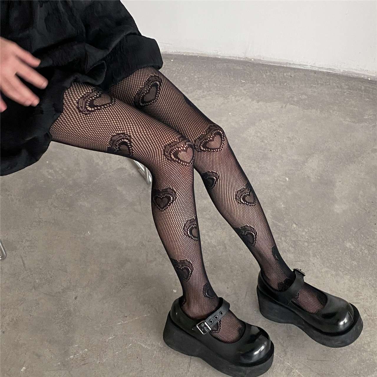 Striped Pantyhose Jacquard Mesh Stockings Women's Black Stockings