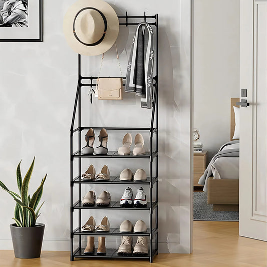 5-Tier Shoe Rack Shoe Storage For Entryway,Narrow Shoe Rack,Coat And Shoe Rack With 8 Hooks