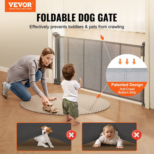 VEVOR Retractable Baby Gate,  Tall Mesh Baby Gate, Extends Up To 60 Wide Retractable Gate For Kids Or Pets, Retractable Dog Gates For Indoor Stairs, Doorways, Hallways, Playrooms, Gray