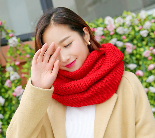 Wool Knitted Scarf Warm And Thick Solid Color