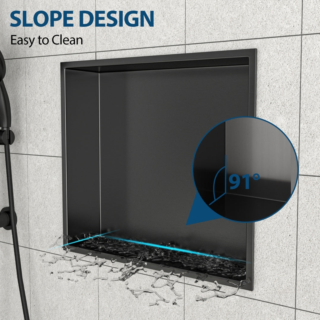 17 X 15 In Stainless Steel Shower Niche, Gunmetal Black, Waterproof, Easy Installation, Corrosion-Resistant