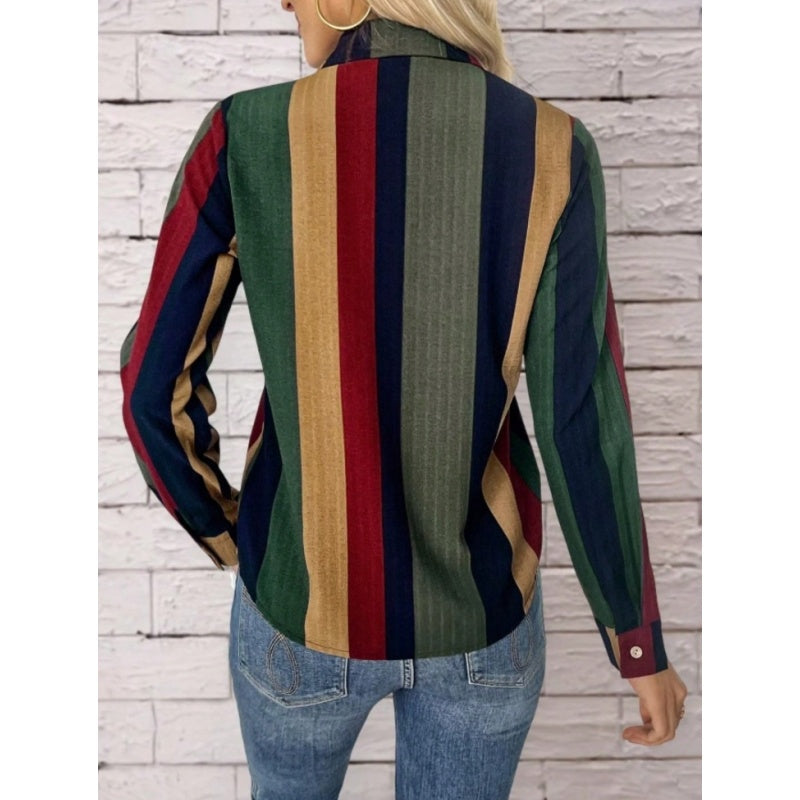 Womens Contrast Color Button Down Collared Shirt Casual Long Sleeve Business Office Work Blouses Tops