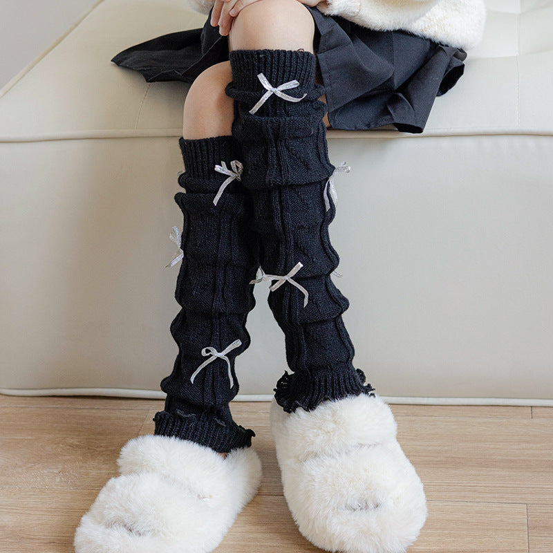 Children's Foot Sock Female Autumn And Winter Bow Pile Style Leg Warmer