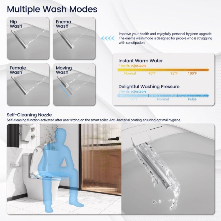Smart Bidet Toilet Seat With Sensor Open Lid Side Knob Adjustable Heated Seat With Water Temperature And Pressure Adjustment Portable Bidet With Automatic Nozzle Cleaning And