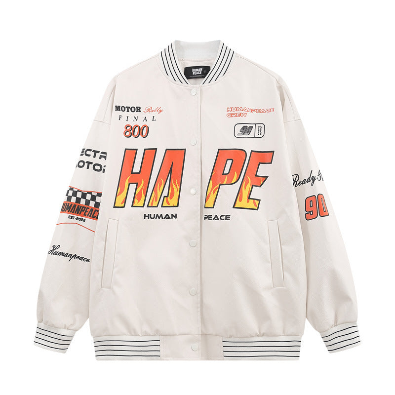 Men's Pu Leather Stitching Breasted Jacket Printing Motorcycle