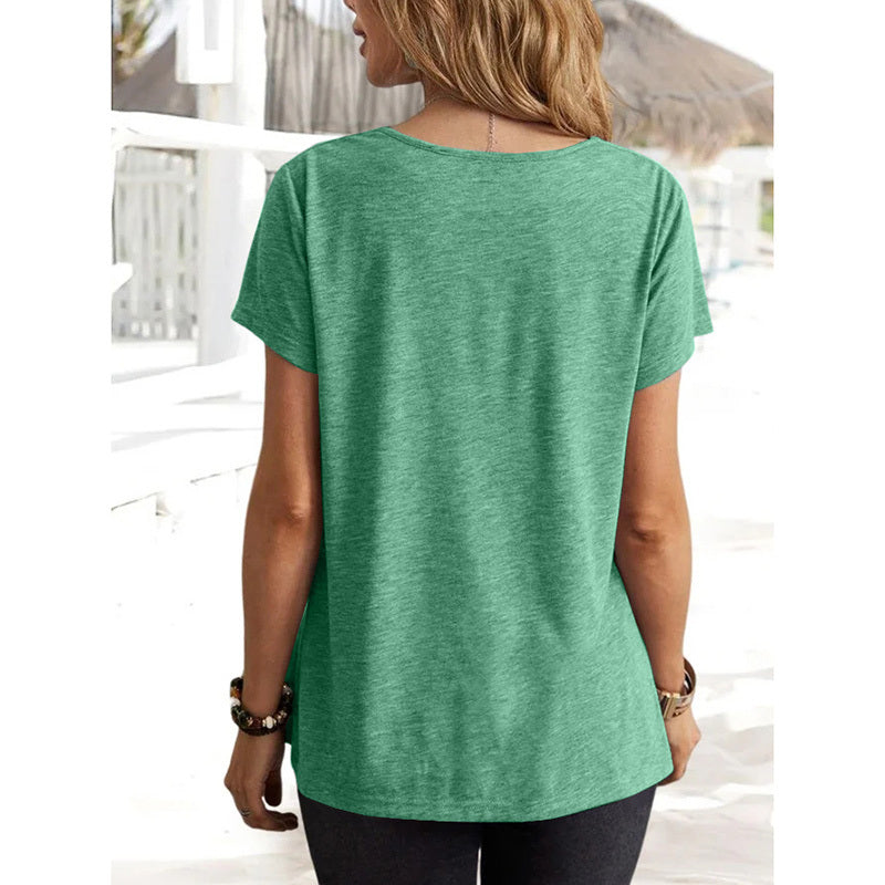 Womens Short Sleeve Cowl Neck Shirts Trendy 2025 Dressy Casual Outfits Ladies Top Blouses