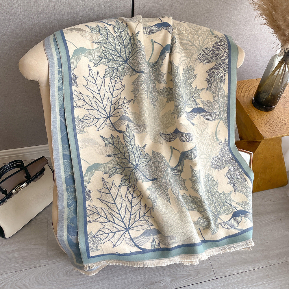 Artificial Cashmere Scarf Women's Elegant New Maple Leaf Printed Shawl