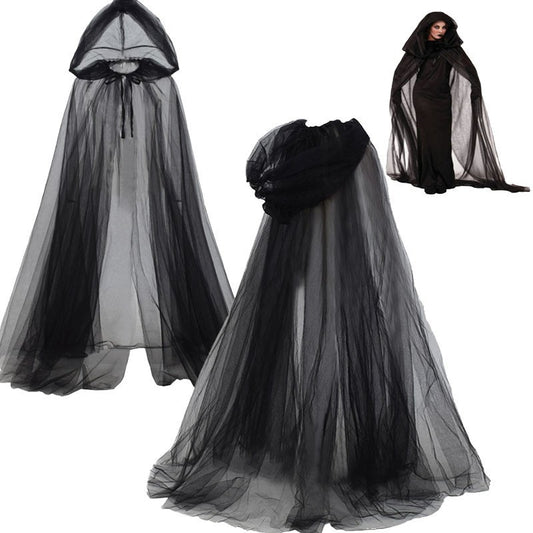 Halloween Ghost Hooded Cloak Death Witch Mesh Cloak Ball Performance Costume