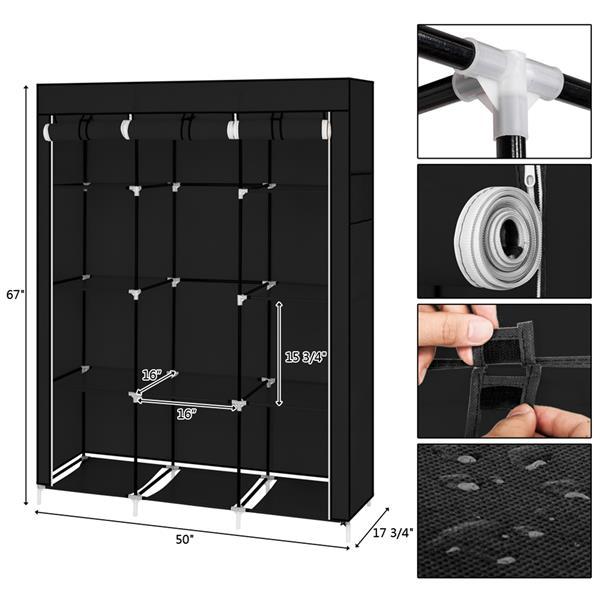 Non Woven Wardrobe 4 Layers 10 Grids 130 X 45 X 167cm - Black