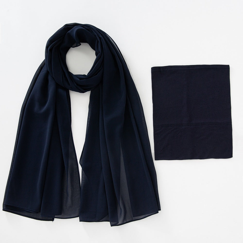 Modal Breathable Elastic Bucket Hat With Pearl Chiffon Scarf Headcloth