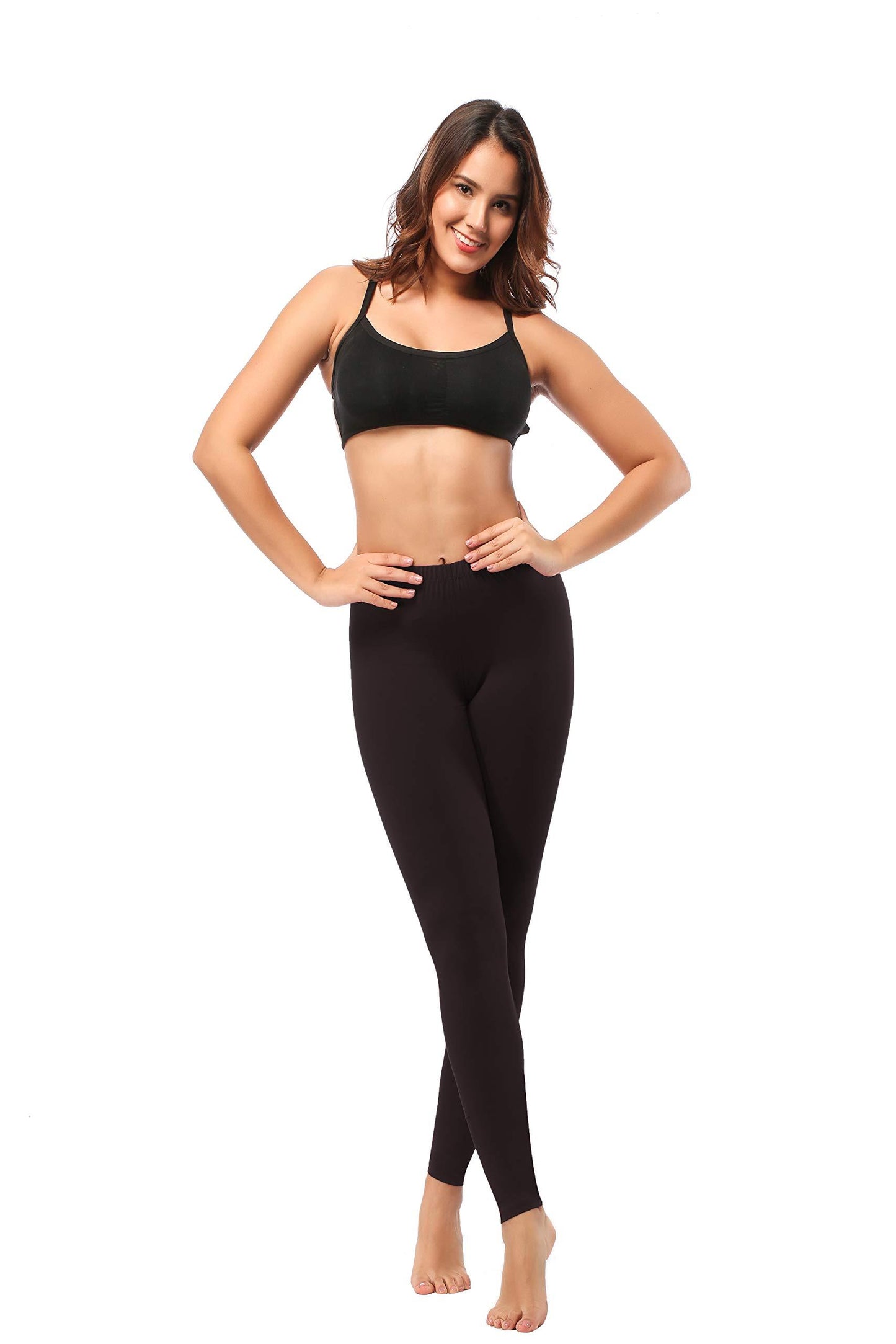 Leggings - Cropped Low-rise Solid Color Coffee