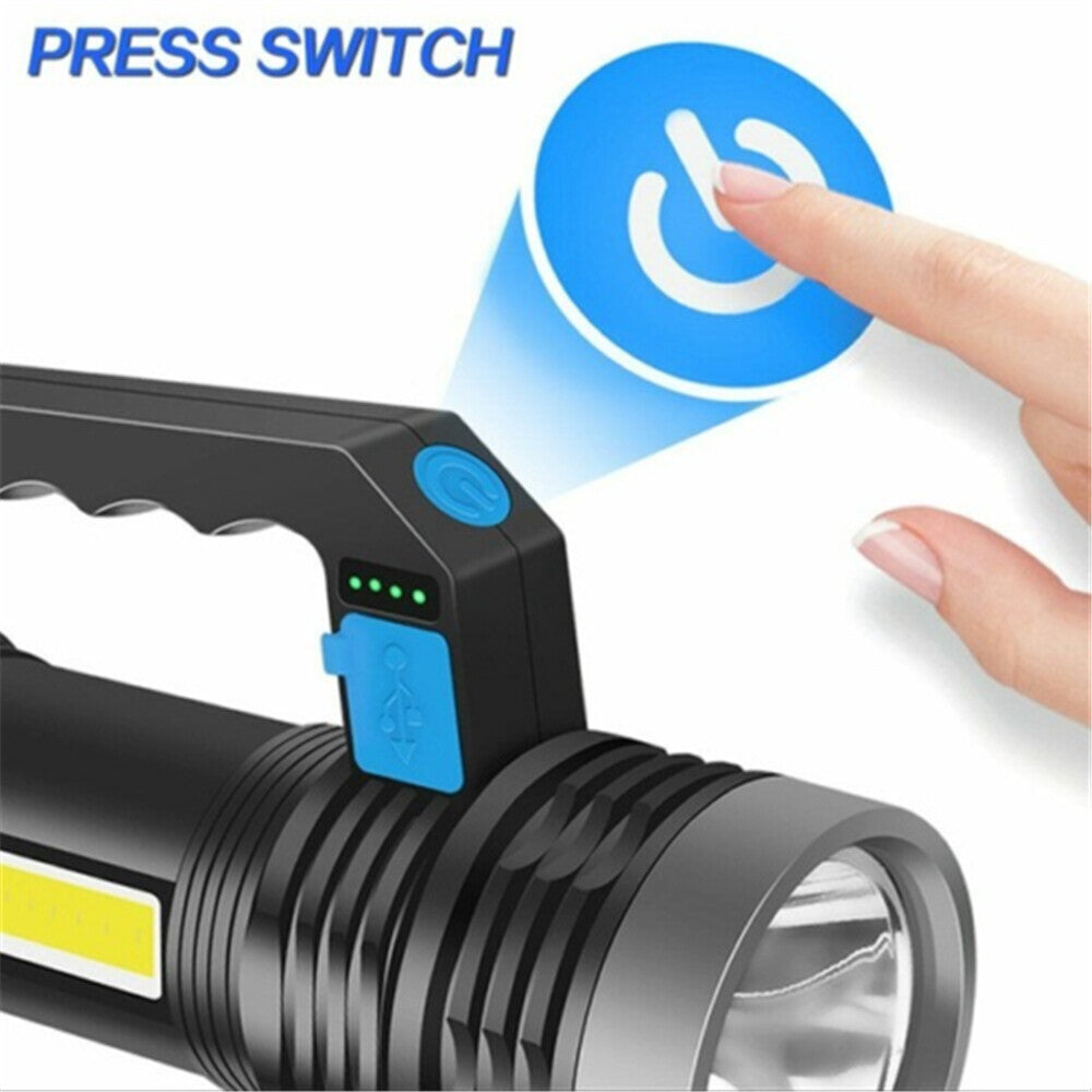 LED Flashlight USB Rechargeable Torch  COB Work Light Spotlight Camping Light High Lumens Emergency Lamp 3 Modes Waterproof