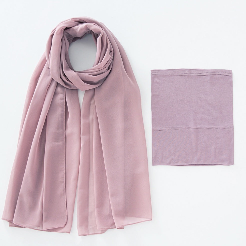 Modal Breathable Elastic Bucket Hat With Pearl Chiffon Scarf Headcloth