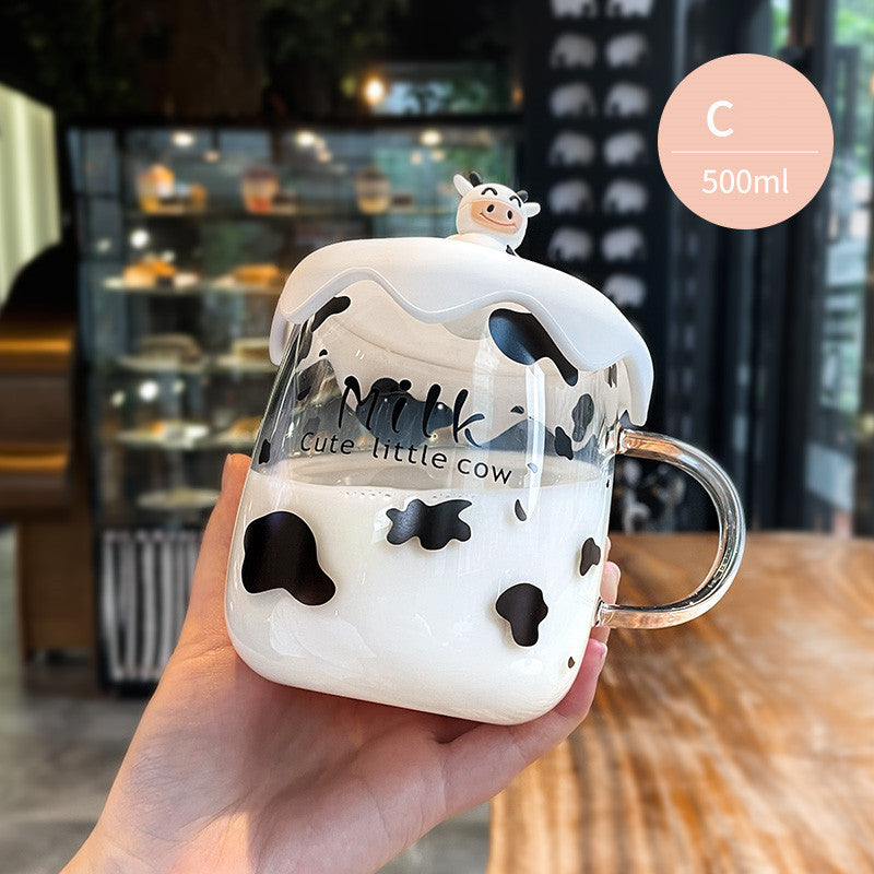 Glass Cup With Lid Large Capacity Office Water Cup Female Cute Girl Heart