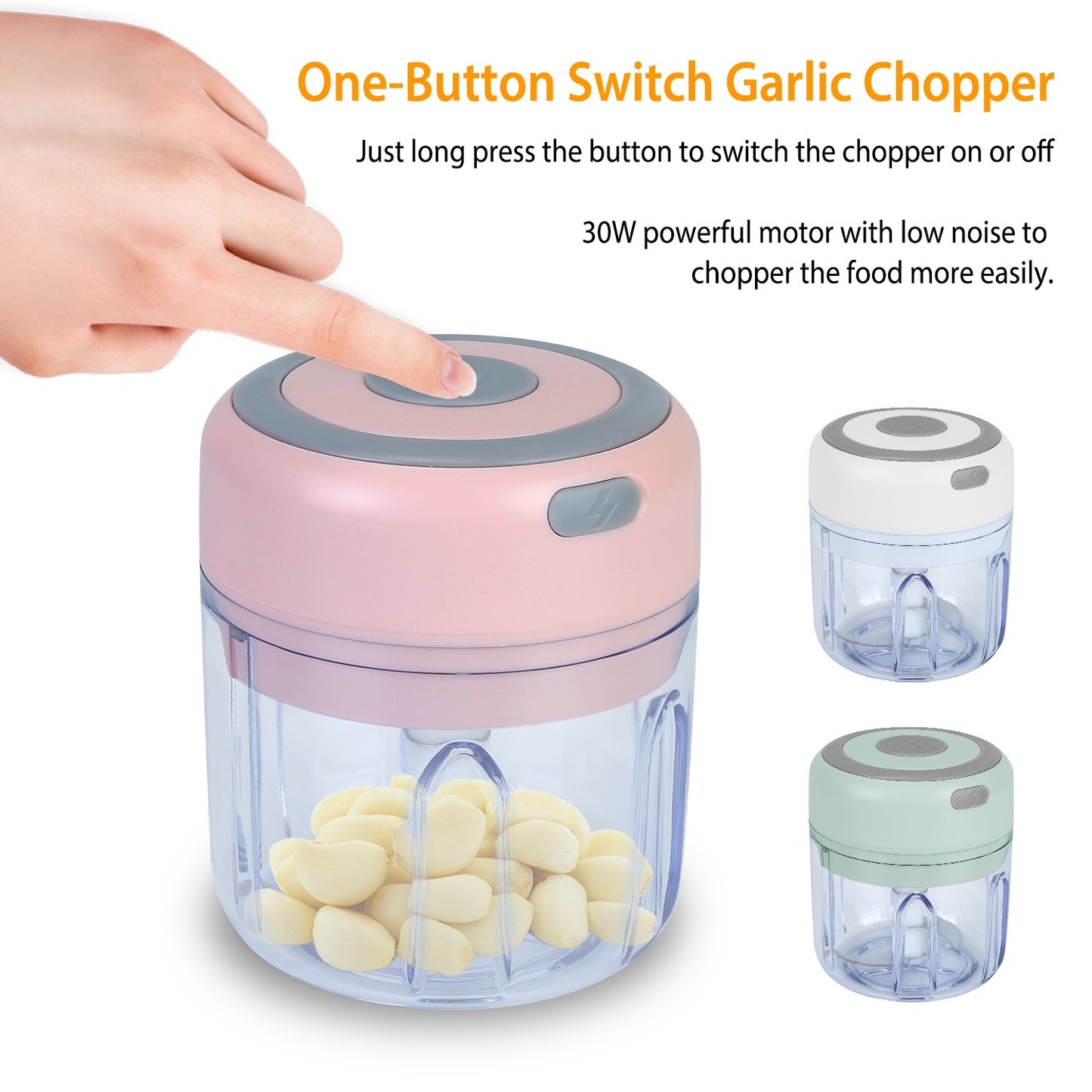 Mini Electric Garlic Chopper 8.45OZ Cordless Garlic Mincer Food Chopper Rechargeable Food Blender Chili Nut Onion Pepper Meat Ginger Food