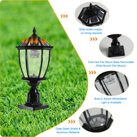 20 Golden Solar Powered LED Outdoor Lantern, Vintage Garden Light With Elegant Glass Design For Pathways, Yards, And Patios 1-Pack