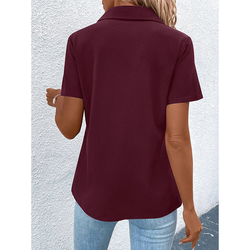 Women's Zipper Polo Shirts Short Sleeve Summer Collared Down T Shirts Top Casual Loose Fit Blouses