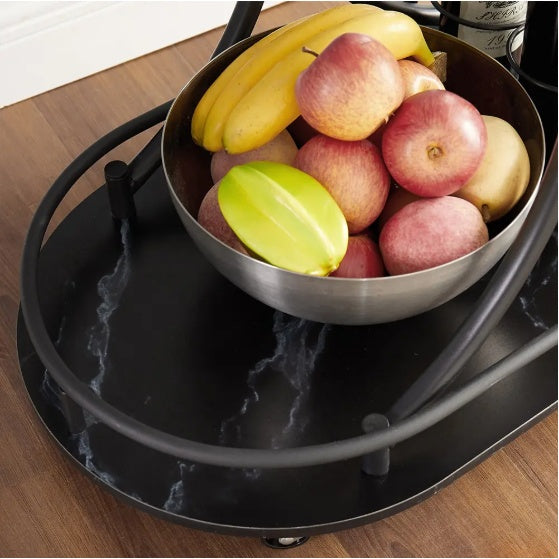 2-Tier Bar Cart,Black Wine Cart With Wine Rack & Glass Holder,Mobile Bar Serving Cart,for Party,Home,Rolling Drink Trolley For Living Room