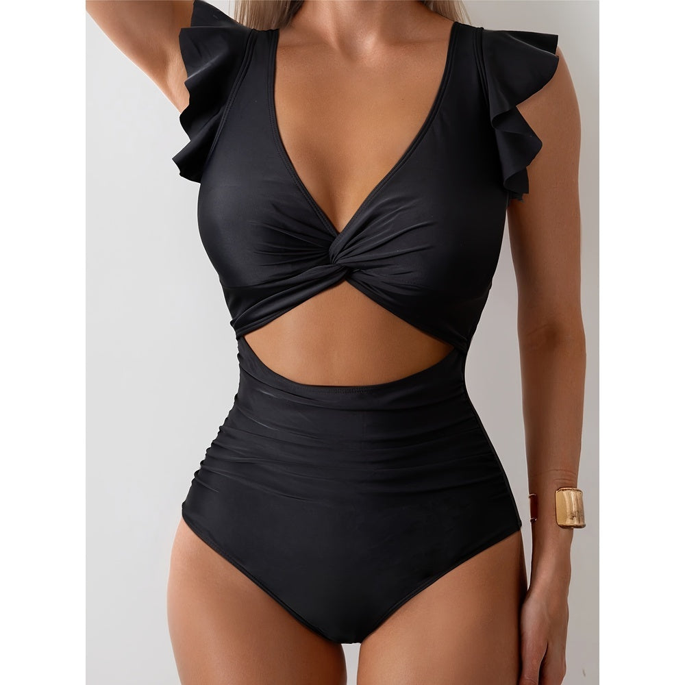 New European And American Hollow One-piece Swimsuit High Waist Sexy Lace Up Bikini Swimsuit