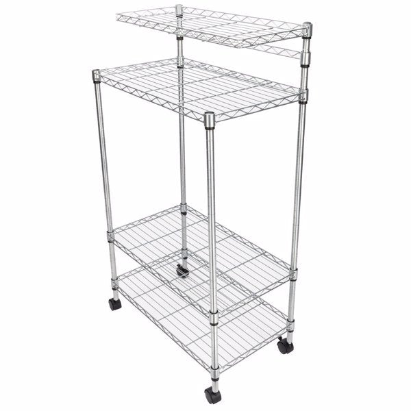 4-layer Powder Coated Wheeled Microwave Oven Rack, Stainless Steel