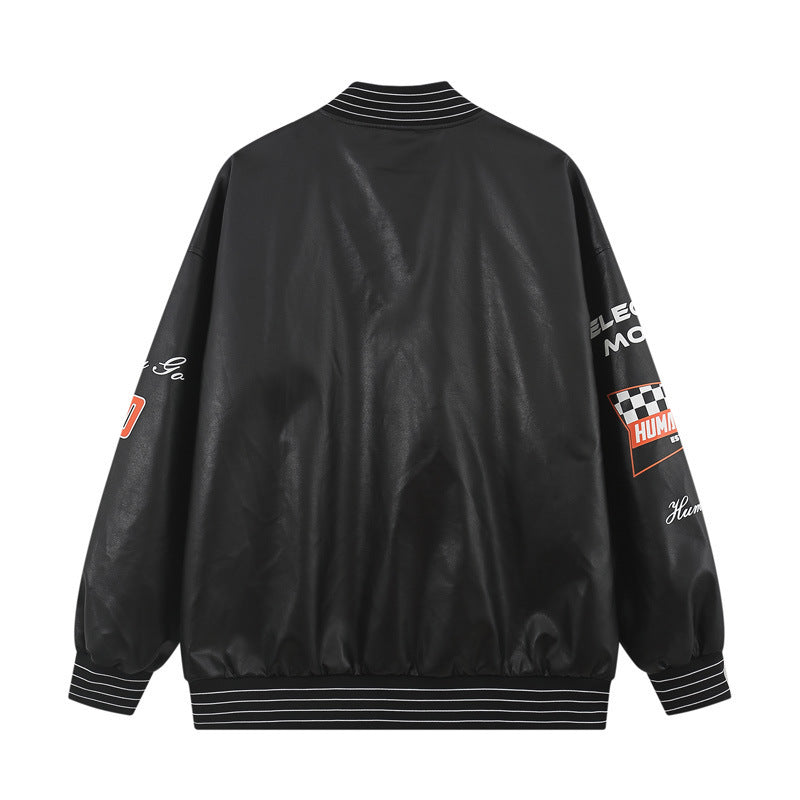 Men's Pu Leather Stitching Breasted Jacket Printing Motorcycle