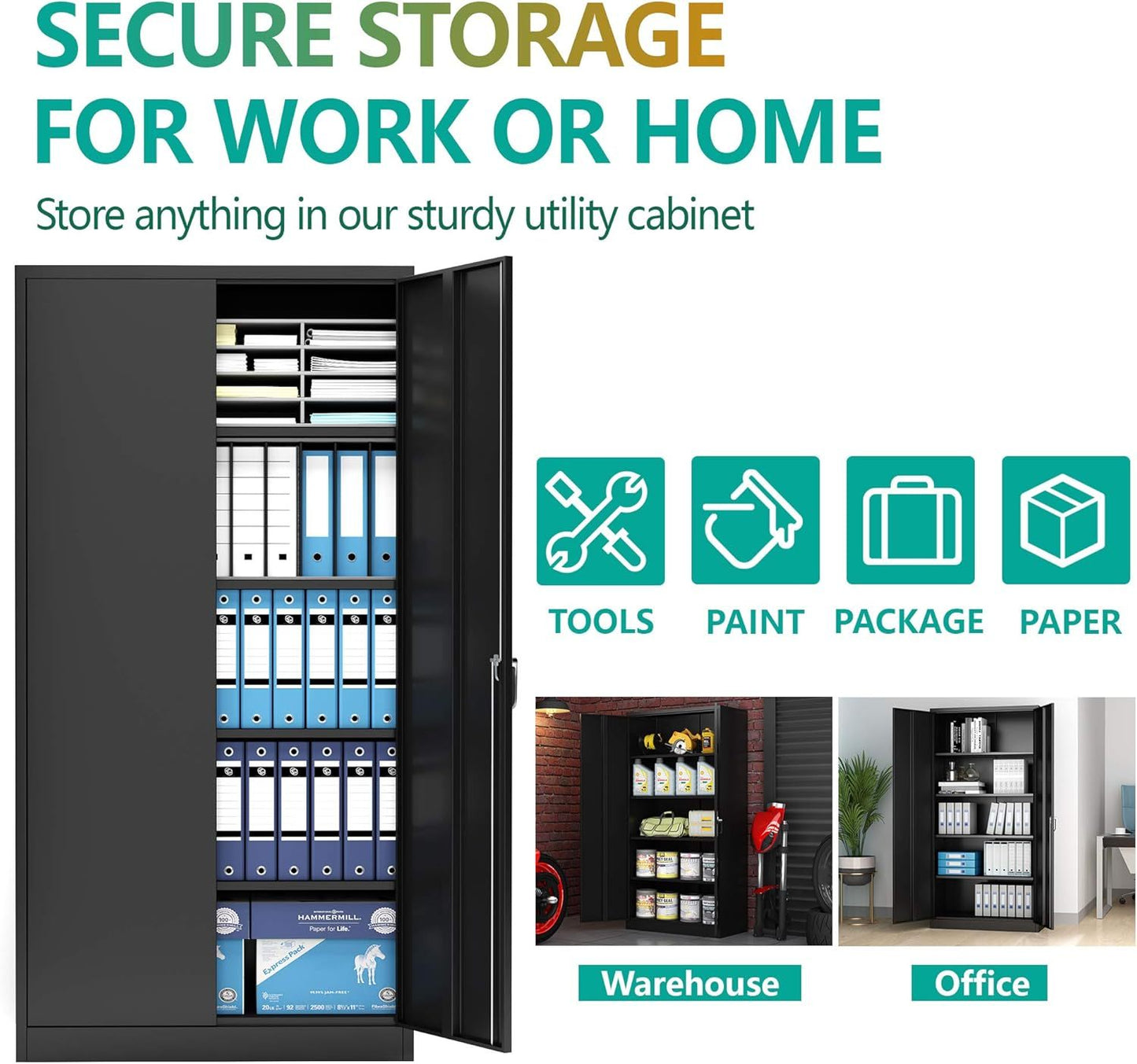 No Brands Super Large Space File Storage Cabinet, Industrial Metal Storage Cabinet,Machine Cabinet With Adjustable Shelves With Lock, Goods Display. Assembly Required