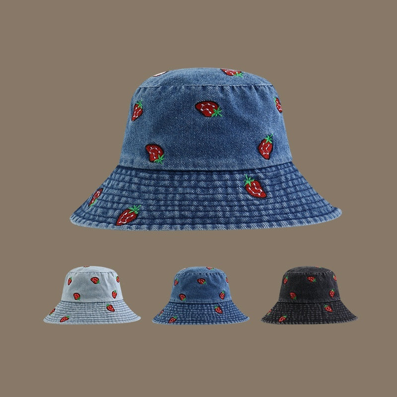 Women's Korean-style All-match Embroidered Strawberry Hat
