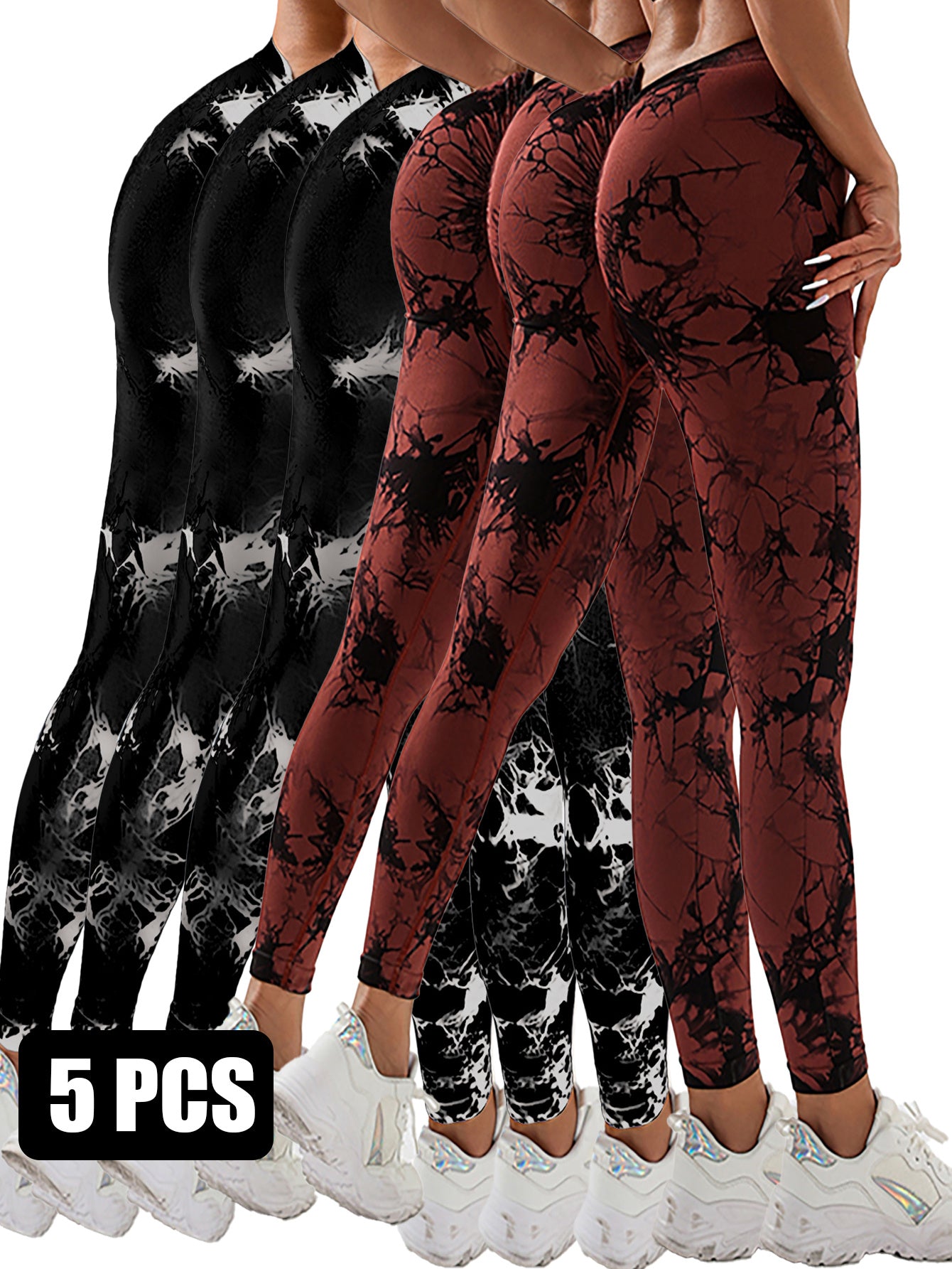5pcs Dyed Yoga Pants With A Waistband At The Lower Back Active Yoga Pants