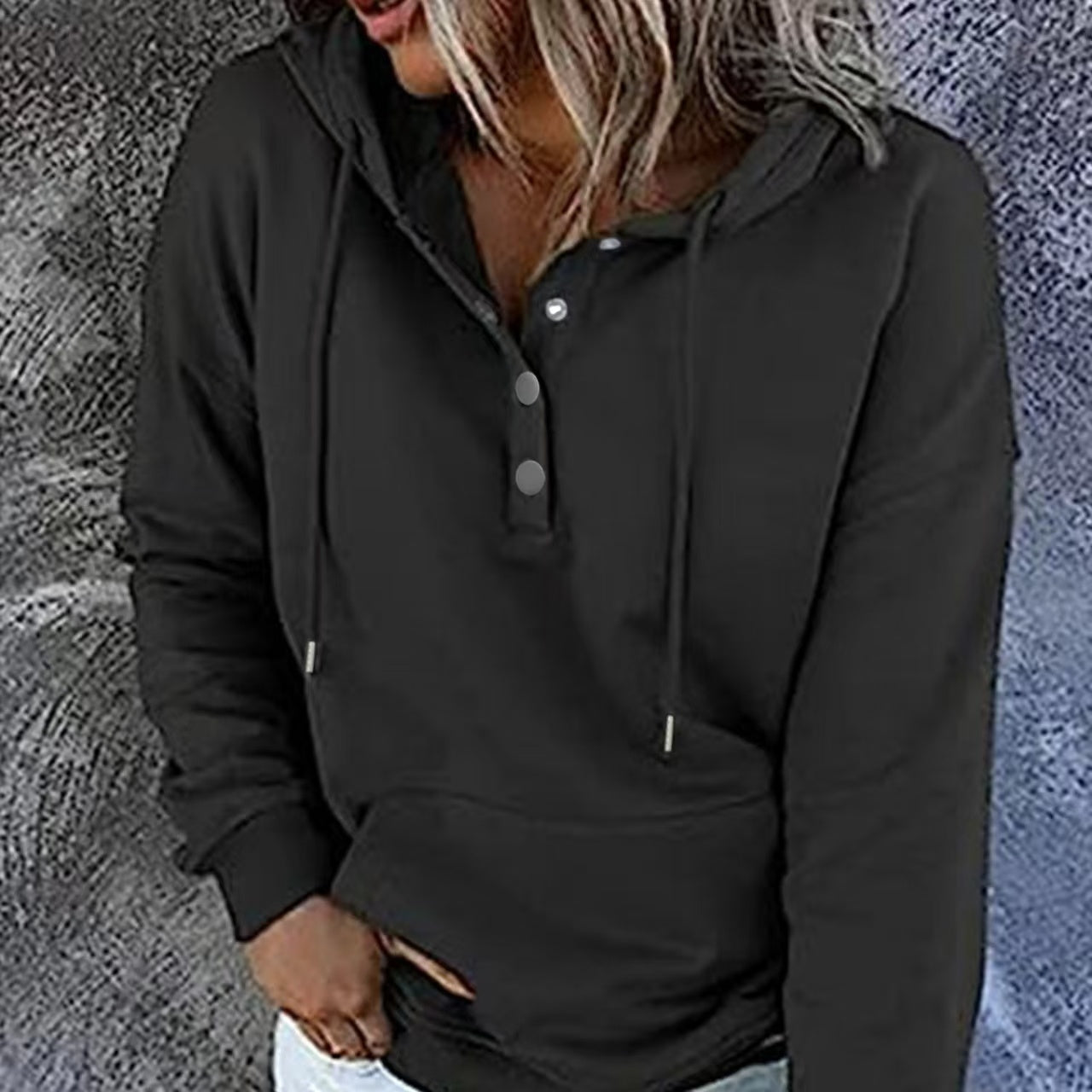 Women's Solid Color Hooded Casual Long Sleeved Cute Hooded Sweatshirt Pullover Top