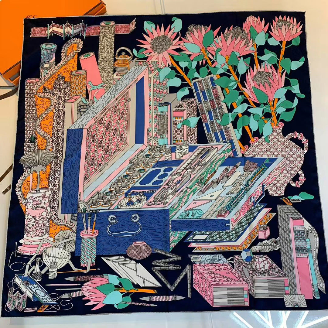 Handmade Hemming Twill Silk Printed Shawl