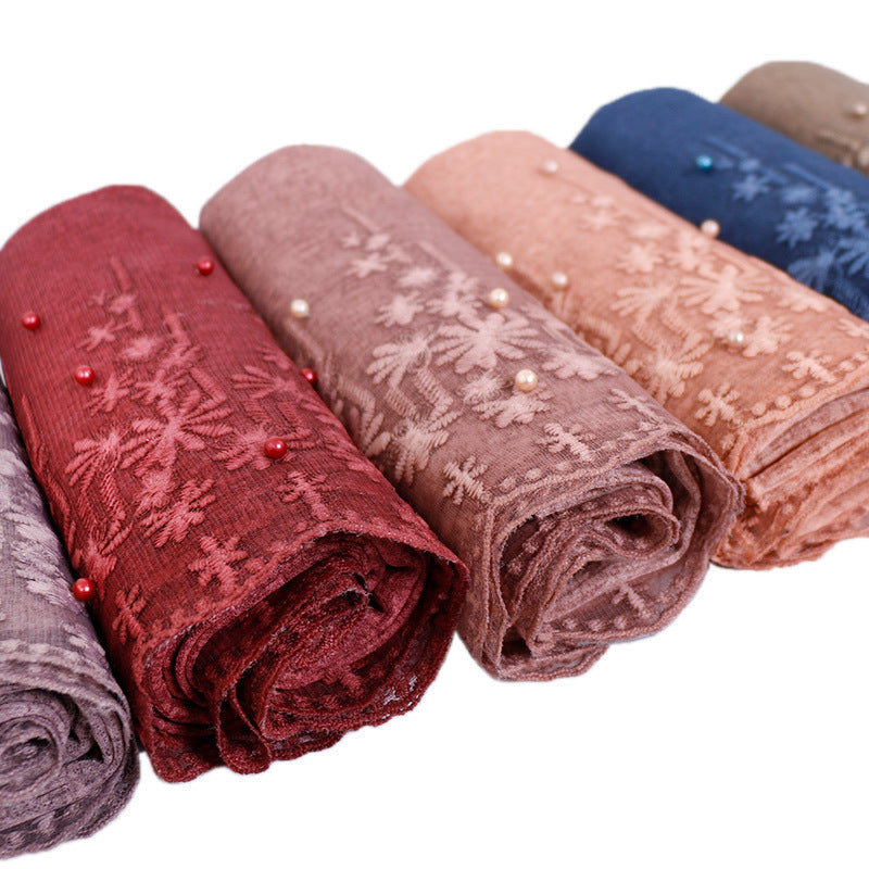 Pearl cotton lace scarf