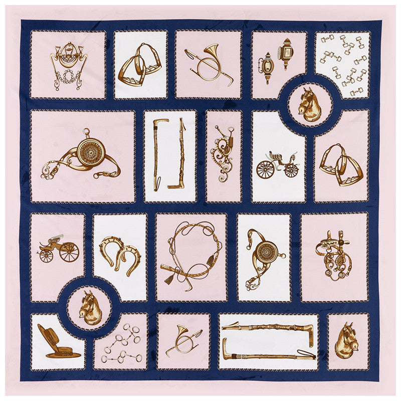 Ladies Carriage Print 130cm Twill Silk Shawl Scarf