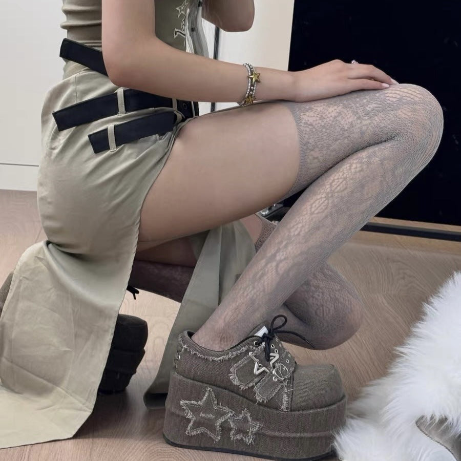 Lace Jacquard Fishnet Stockings Millennium Phoenix Sexy Black Silk Pantyhose